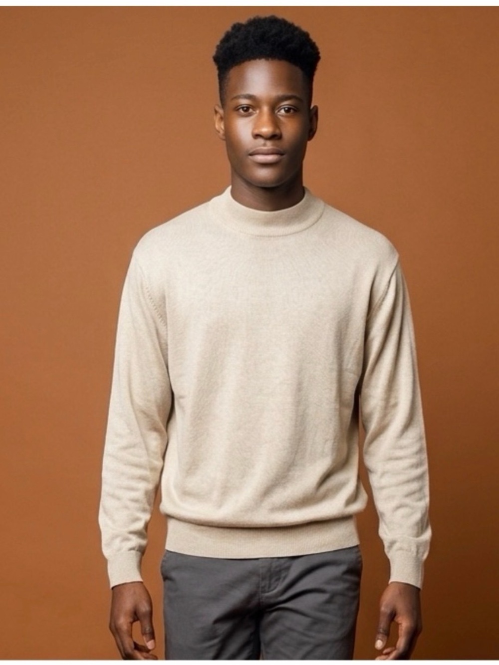 Pronto Uomo Silk Blend Mock Neck Pullover Sweater Beige EUC. Men’s Size Medium